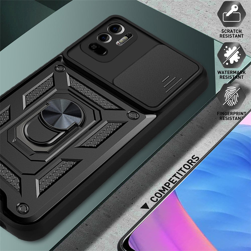Kickstand PC + TPU Shockproof Scratch-Resistant Slide Camera Cover Phone Case for Xiaomi Redmi Note 10 5G/Note 10T 5G /Poco M3 Pro 4G/5G