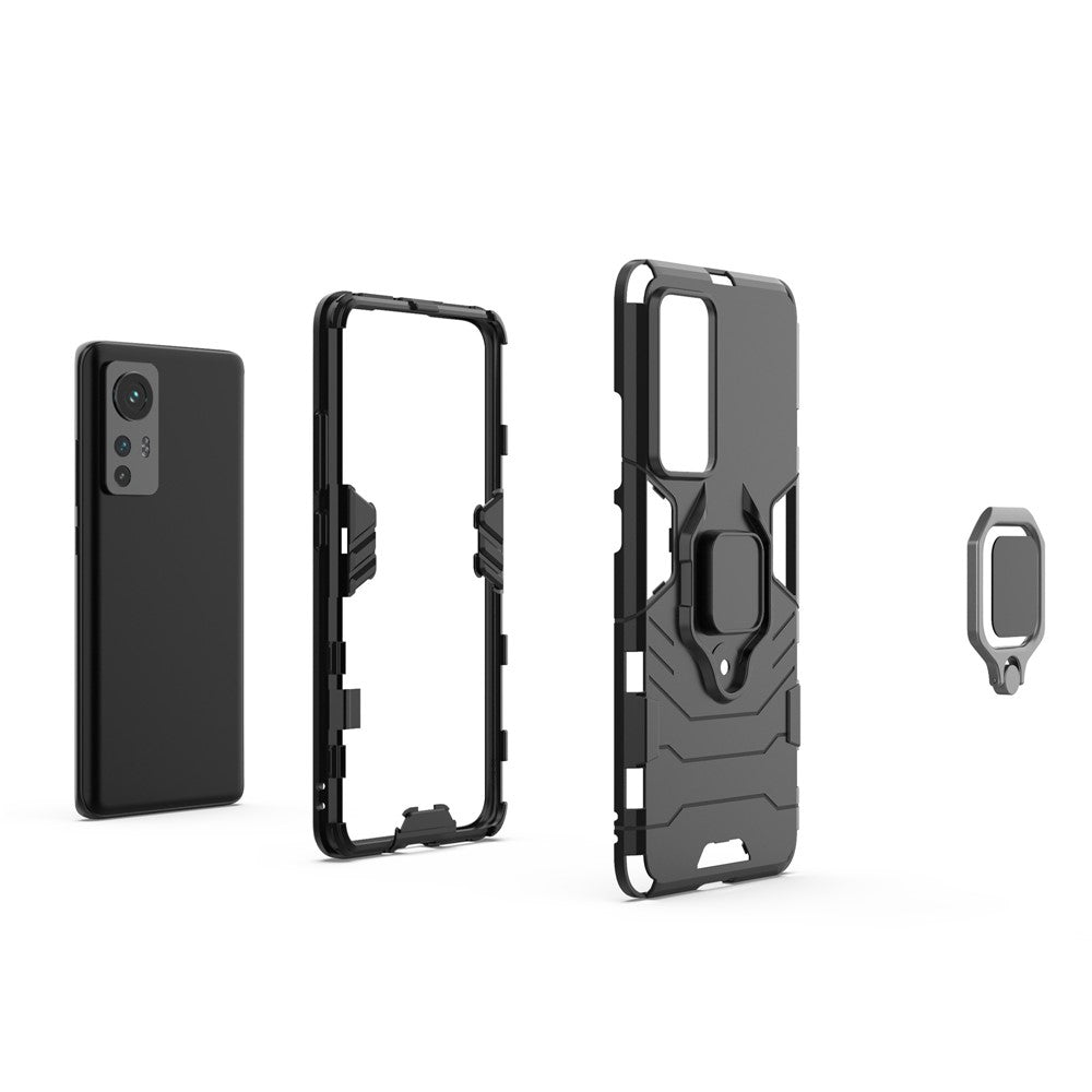 Hybrid Hard PC Soft TPU Double Protection Anti-fall Cover with Ring Holder Kickstand for Xiaomi 12 5G/12X 5G/12S 5G