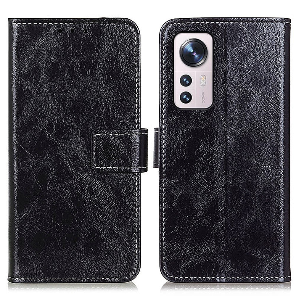 Crazy Horse Texture Retro Style PU Leather Anti-fall Phone Case Stand Wallet Cover for Xiaomi 12 Pro 5G / 12S Pro 5G /12 Pro (Dimensity) 5G