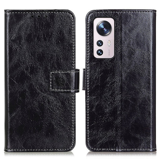 Crazy Horse Texture Retro Style PU Leather Anti-fall Phone Case Stand Wallet Cover for Xiaomi 12 Pro 5G / 12S Pro 5G /12 Pro (Dimensity) 5G