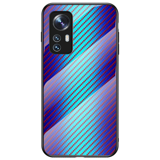 For Xiaomi 12 5G/12X 5G/12S 5G Scratch-Resistant Carbon Fiber Texture Tempered Glass + PC Protective Cover Soft TPU Frame Shock Absorption Phone Case