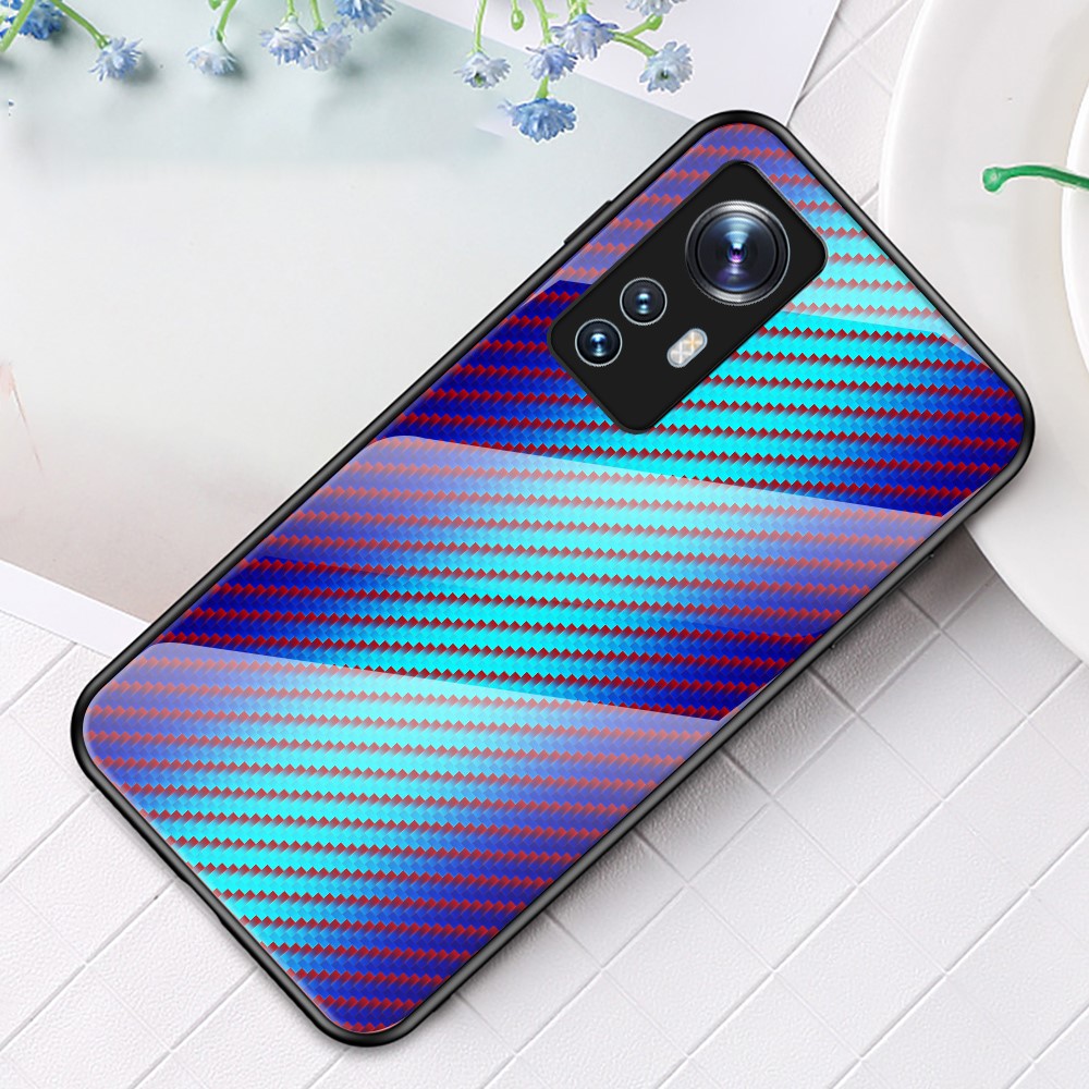 For Xiaomi 12 5G/12X 5G/12S 5G Scratch-Resistant Carbon Fiber Texture Tempered Glass + PC Protective Cover Soft TPU Frame Shock Absorption Phone Case