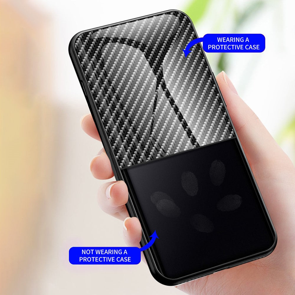 For Xiaomi 12 5G/12X 5G/12S 5G Scratch-Resistant Carbon Fiber Texture Tempered Glass + PC Protective Cover Soft TPU Frame Shock Absorption Phone Case