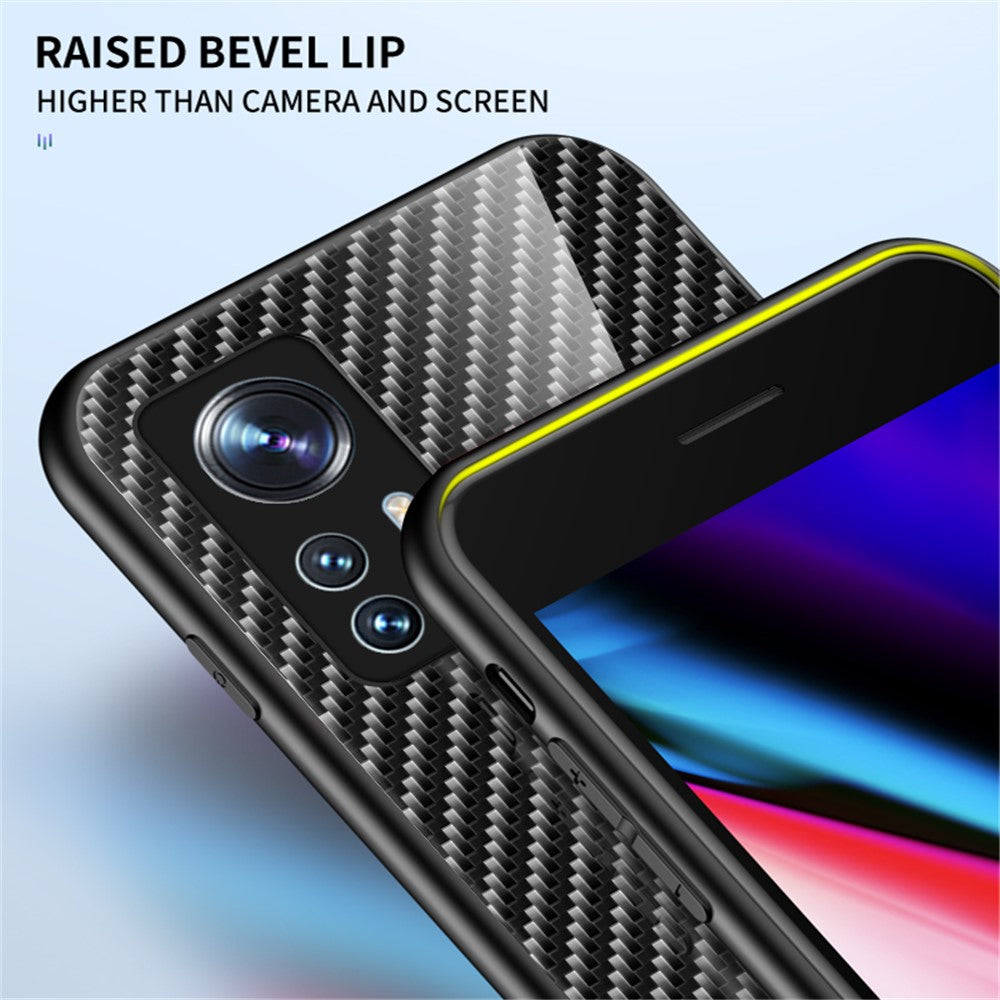 For Xiaomi 12 5G/12X 5G/12S 5G Scratch-Resistant Carbon Fiber Texture Tempered Glass + PC Protective Cover Soft TPU Frame Shock Absorption Phone Case