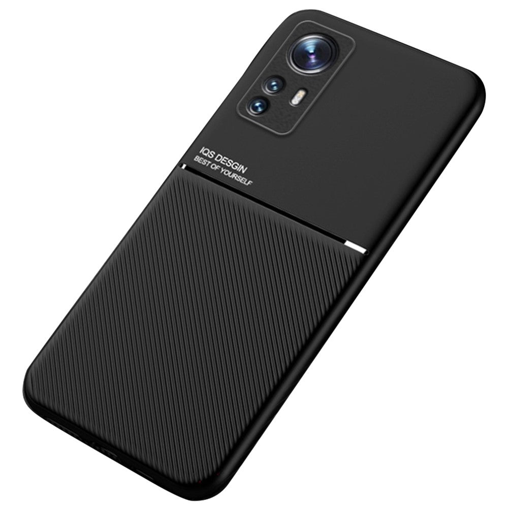 For Xiaomi 12 5G/12X 5G/12S 5G Lines Design PU Leather + TPU Phone Case Protective Cover with Built-in Magnetic Metal Sheet