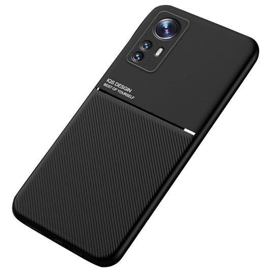 For Xiaomi 12 5G/12X 5G/12S 5G Lines Design PU Leather + TPU Phone Case Protective Cover with Built-in Magnetic Metal Sheet