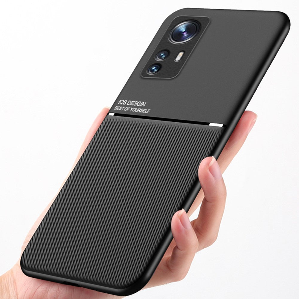 For Xiaomi 12 5G/12X 5G/12S 5G Lines Design PU Leather + TPU Phone Case Protective Cover with Built-in Magnetic Metal Sheet
