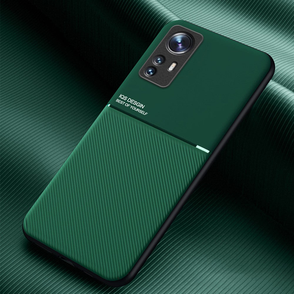 For Xiaomi 12 5G/12X 5G/12S 5G Lines Design PU Leather + TPU Phone Case Protective Cover with Built-in Magnetic Metal Sheet
