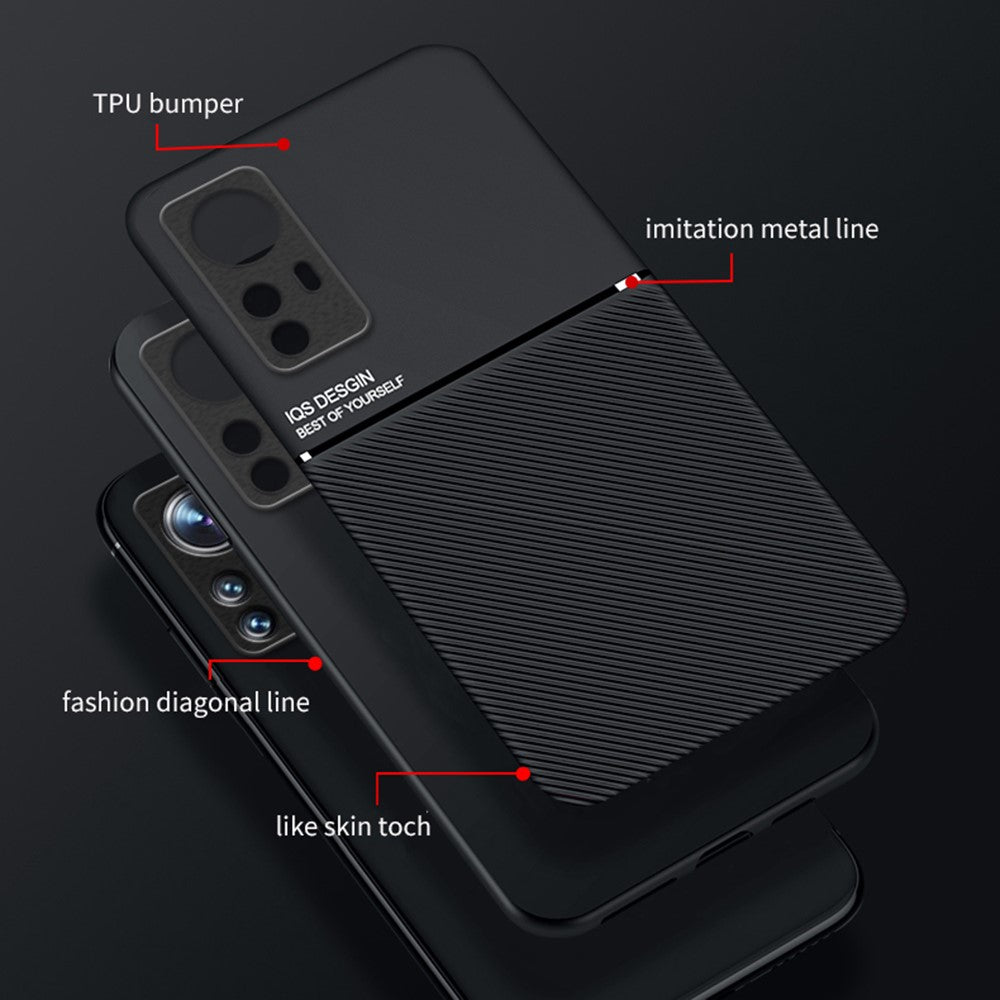For Xiaomi 12 5G/12X 5G/12S 5G Lines Design PU Leather + TPU Phone Case Protective Cover with Built-in Magnetic Metal Sheet