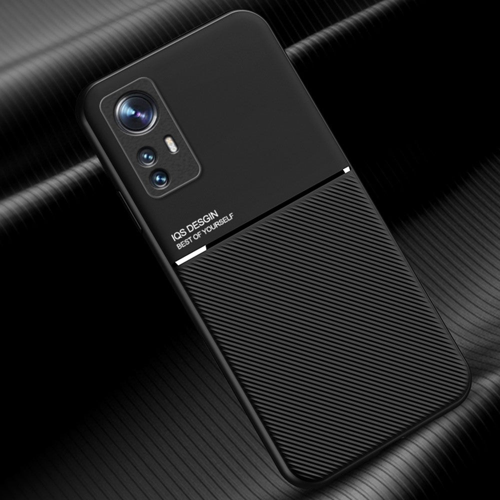 For Xiaomi 12 5G/12X 5G/12S 5G Lines Design PU Leather + TPU Phone Case Protective Cover with Built-in Magnetic Metal Sheet