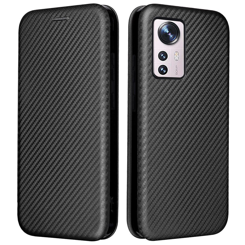 For Xiaomi 12 Pro 5G / 12S Pro 5G /12 Pro (Dimensity) 5G PU Leather Cover Card Slot Carbon Fiber Texture Folio Flip Stand Phone Case