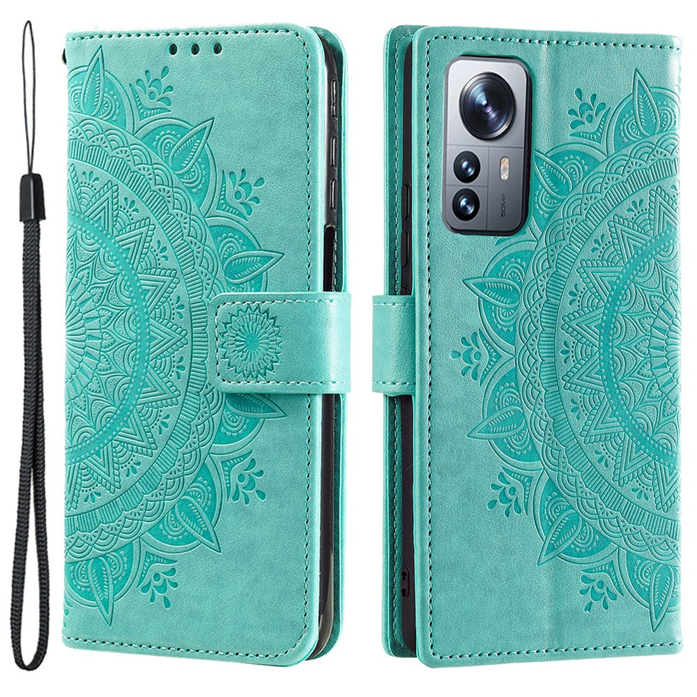 For Xiaomi 12 5G/12X 5G/12S 5G Imprinted Mandala Flower Flip Phone Cover PU Leather Wallet Stand Shockproof Protective Case with Strap