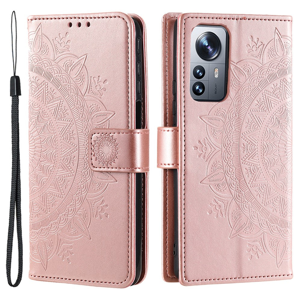 For Xiaomi 12 5G/12X 5G/12S 5G Imprinted Mandala Flower Flip Phone Cover PU Leather Wallet Stand Shockproof Protective Case with Strap