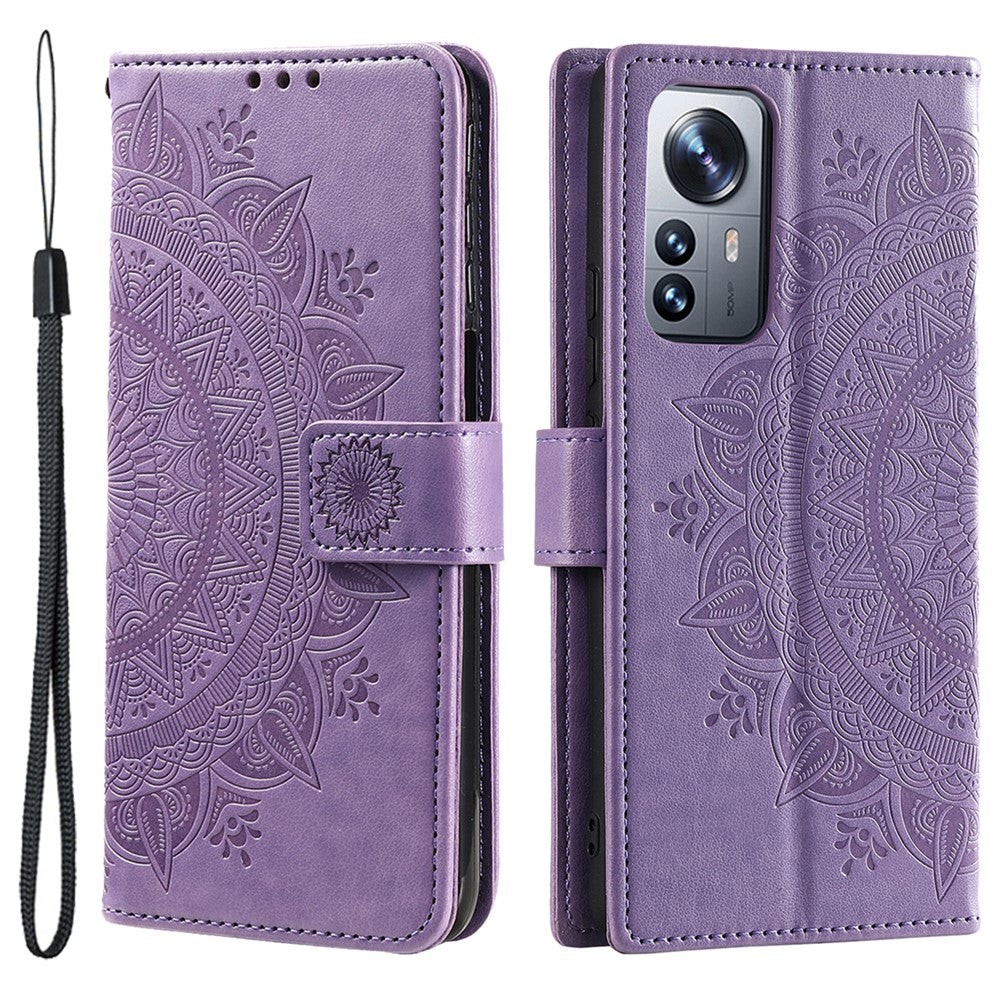 For Xiaomi 12 5G/12X 5G/12S 5G Imprinted Mandala Flower Flip Phone Cover PU Leather Wallet Stand Shockproof Protective Case with Strap
