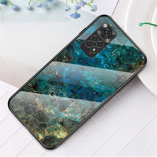 For Xiaomi Redmi Note 11 4G (Qualcomm) /Note 11S  4G Marble Pattern Shockproof Phone Case Tempered Glass + PC Back TPU Frame Shell