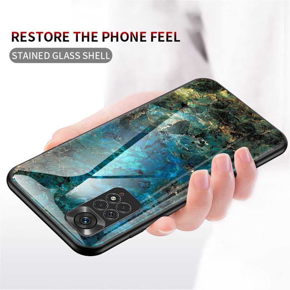 For Xiaomi Redmi Note 11 4G (Qualcomm) /Note 11S  4G Marble Pattern Shockproof Phone Case Tempered Glass + PC Back TPU Frame Shell