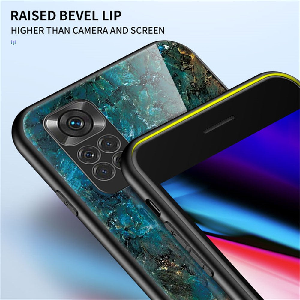 For Xiaomi Redmi Note 11 4G (Qualcomm) /Note 11S  4G Marble Pattern Shockproof Phone Case Tempered Glass + PC Back TPU Frame Shell