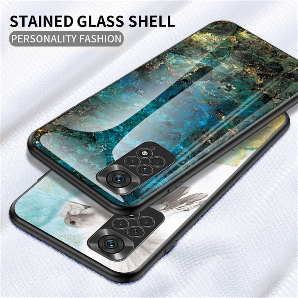 For Xiaomi Redmi Note 11 4G (Qualcomm) /Note 11S  4G Marble Pattern Shockproof Phone Case Tempered Glass + PC Back TPU Frame Shell