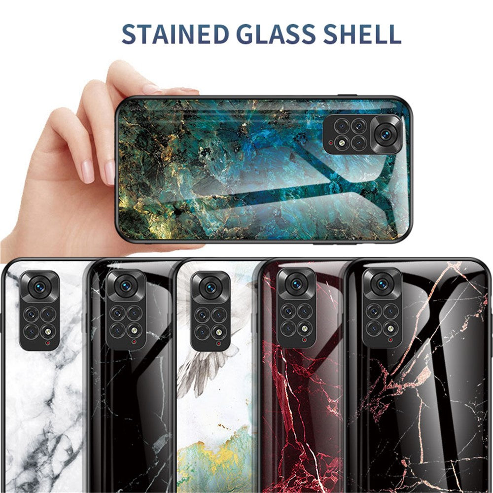 For Xiaomi Redmi Note 11 4G (Qualcomm) /Note 11S  4G Marble Pattern Shockproof Phone Case Tempered Glass + PC Back TPU Frame Shell