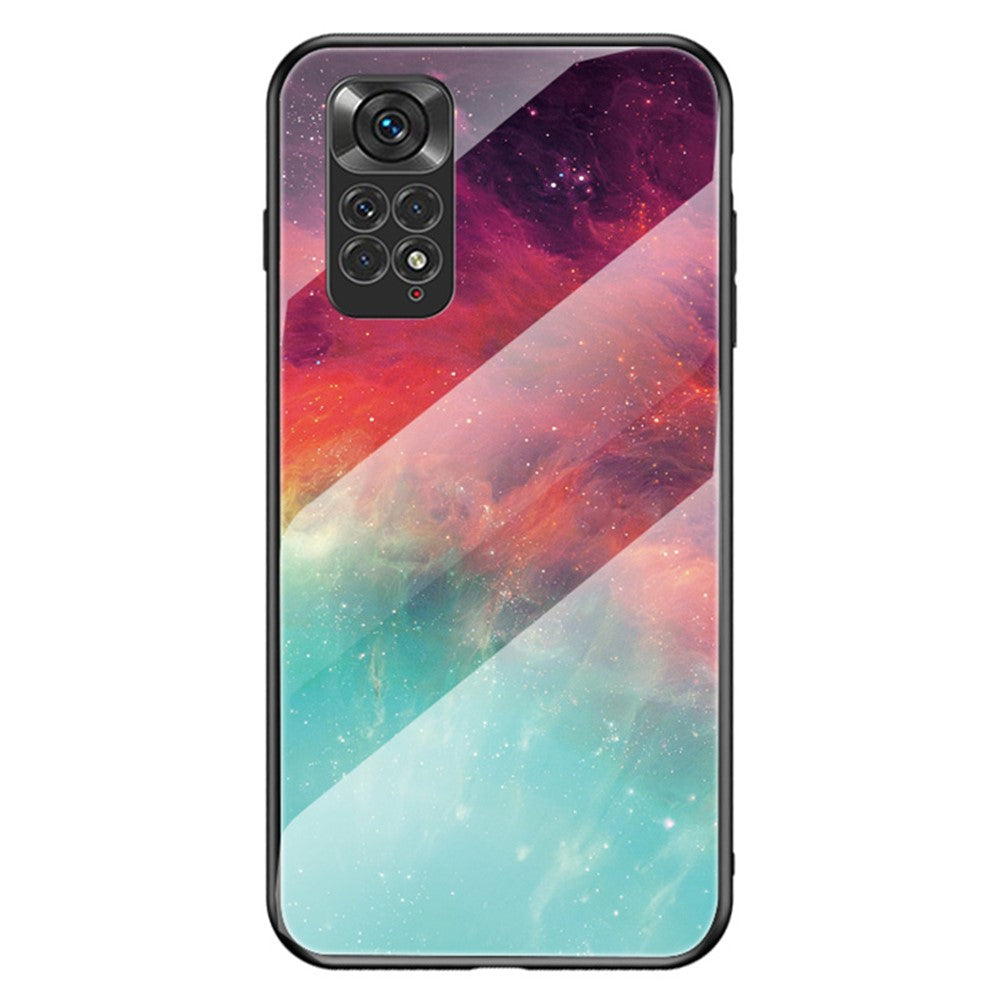 For Xiaomi Redmi Note 11 4G (Qualcomm)/Redmi Note 11S 4G Cell Phone Case Anti-scratch Hard Tempered Glass + PC Back Soft TPU Starry Sky Pattern Design Cover