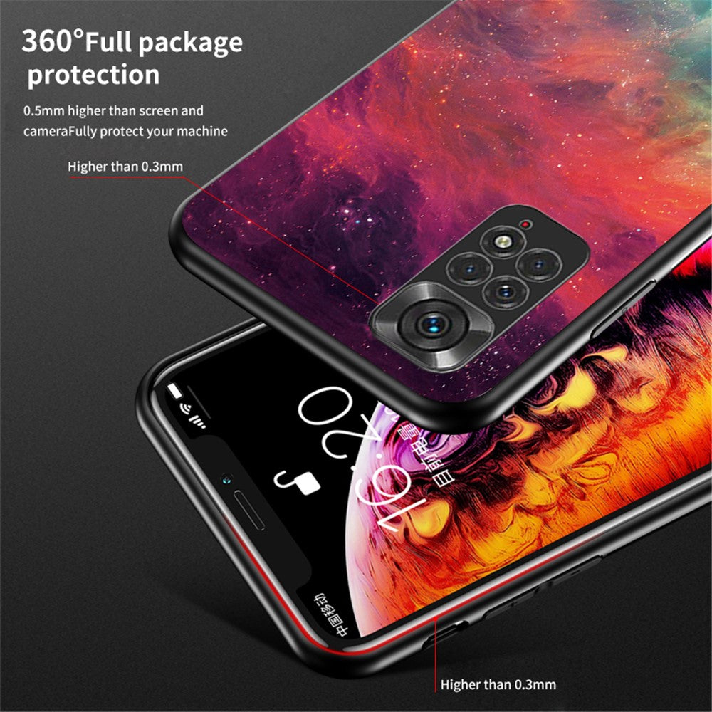 For Xiaomi Redmi Note 11 4G (Qualcomm)/Redmi Note 11S 4G Cell Phone Case Anti-scratch Hard Tempered Glass + PC Back Soft TPU Starry Sky Pattern Design Cover