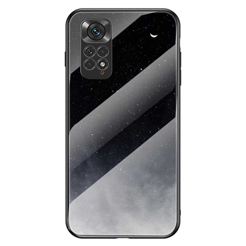 For Xiaomi Redmi Note 11 4G (Qualcomm)/Redmi Note 11S 4G Cell Phone Case Anti-scratch Hard Tempered Glass + PC Back Soft TPU Starry Sky Pattern Design Cover