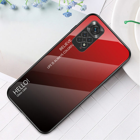 For Xiaomi Redmi Note 11 4G (Qualcomm)/Redmi Note 11S 4G Tempered Glass + PC + TPU Phone Case Stylish Gradient Color Hybrid Back Cover