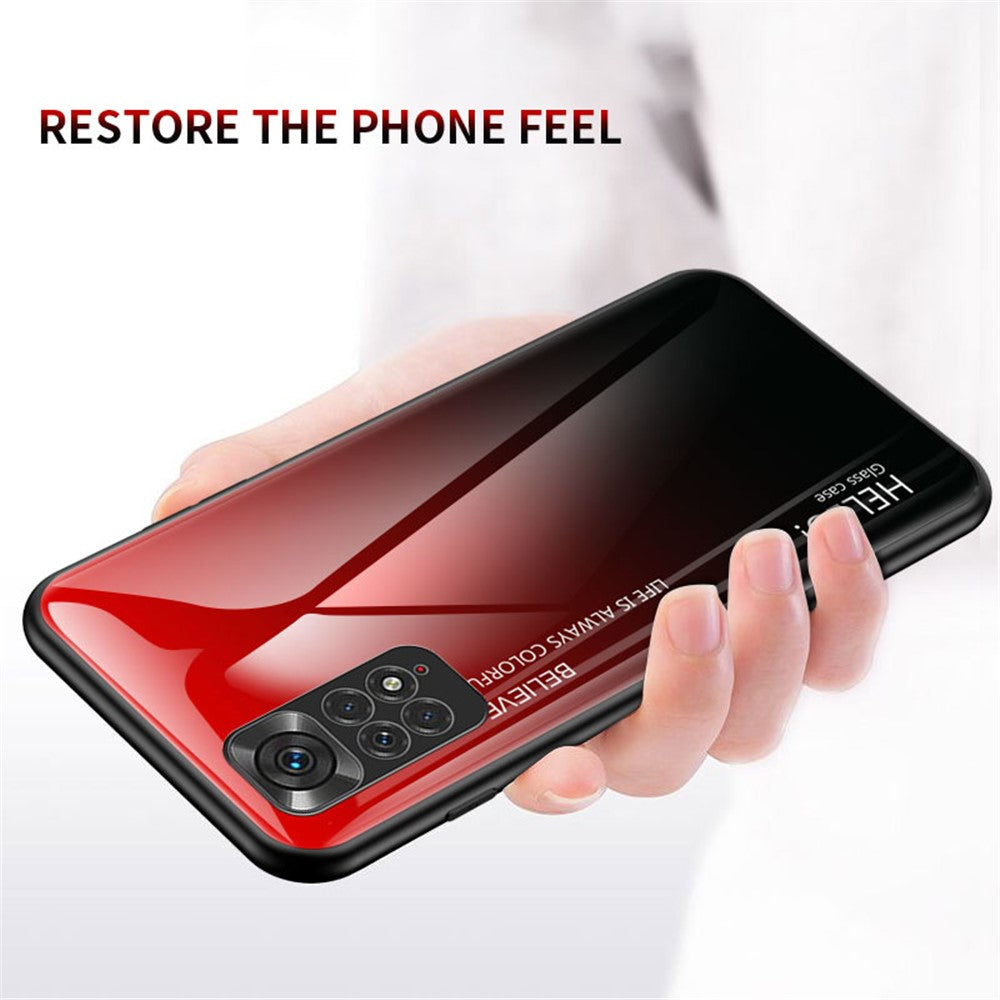 For Xiaomi Redmi Note 11 4G (Qualcomm)/Redmi Note 11S 4G Tempered Glass + PC + TPU Phone Case Stylish Gradient Color Hybrid Back Cover