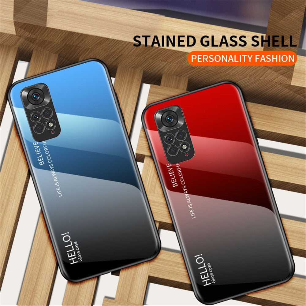 For Xiaomi Redmi Note 11 4G (Qualcomm)/Redmi Note 11S 4G Tempered Glass + PC + TPU Phone Case Stylish Gradient Color Hybrid Back Cover
