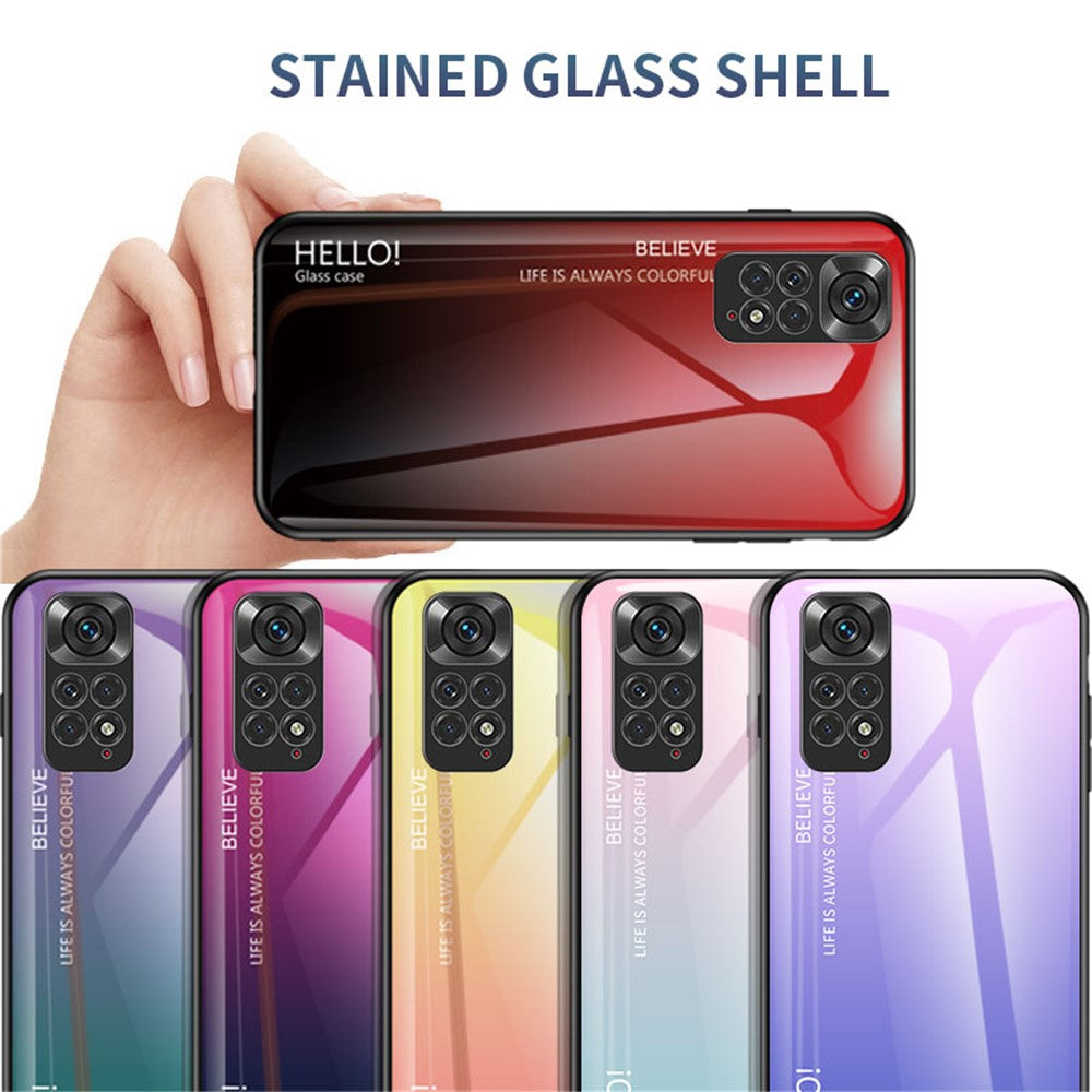 For Xiaomi Redmi Note 11 4G (Qualcomm)/Redmi Note 11S 4G Tempered Glass + PC + TPU Phone Case Stylish Gradient Color Hybrid Back Cover