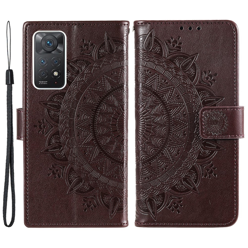 For Xiaomi Redmi Note Note 12 Pro 4G / 11 Pro 4G (MediaTek) / Redmi Note 11 Pro 5G (Qualcomm) PU Leather + Inner TPU Shockproof Cover Stand Imprinted Mandala Flower Flip Wallet Case with Strap