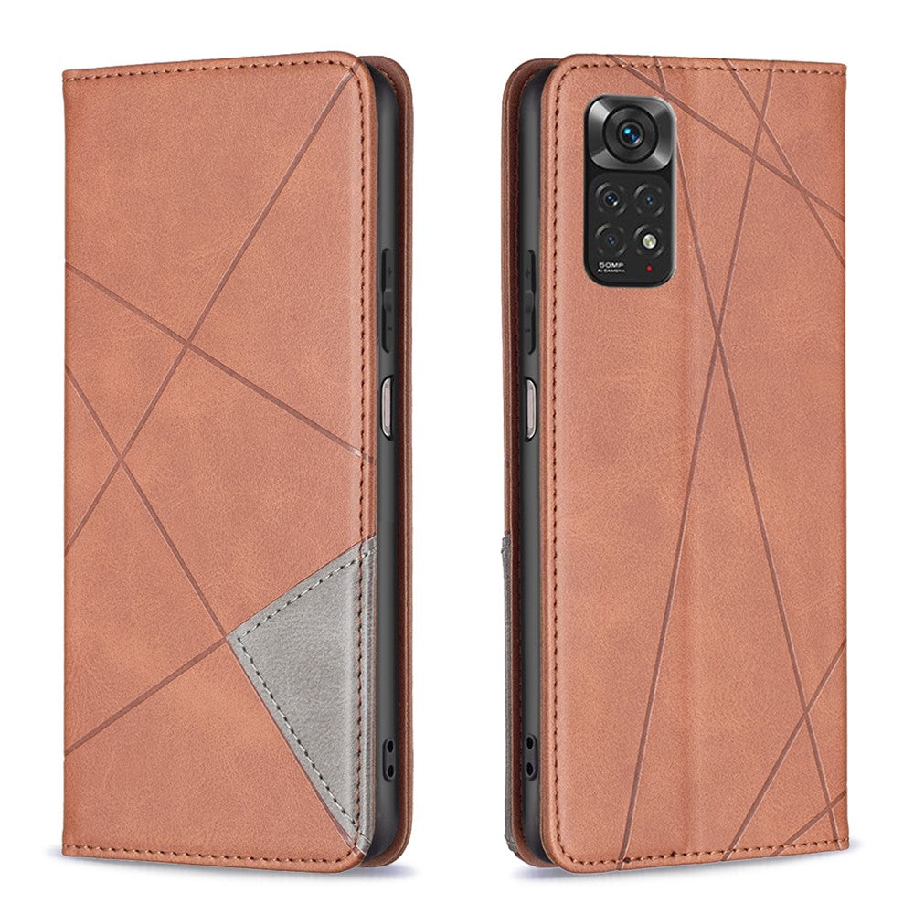For Xiaomi Redmi Note 11 4G (Qualcomm) Imprinting Pattern Splicing Design Cover with Card Slots Drop-Proof Leather Cell Phone Shell