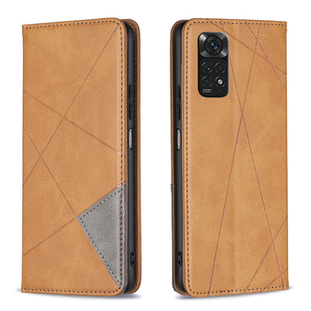 For Xiaomi Redmi Note 11 4G (Qualcomm) Imprinting Pattern Splicing Design Cover with Card Slots Drop-Proof Leather Cell Phone Shell