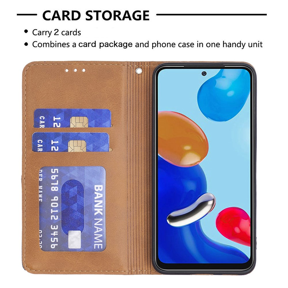 For Xiaomi Redmi Note 11 4G (Qualcomm) Imprinting Pattern Splicing Design Cover with Card Slots Drop-Proof Leather Cell Phone Shell