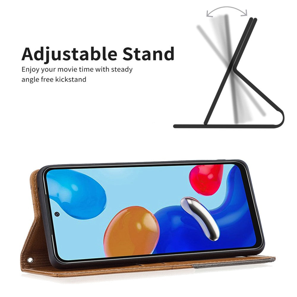 For Xiaomi Redmi Note 11 4G (Qualcomm) Imprinting Pattern Splicing Design Cover with Card Slots Drop-Proof Leather Cell Phone Shell
