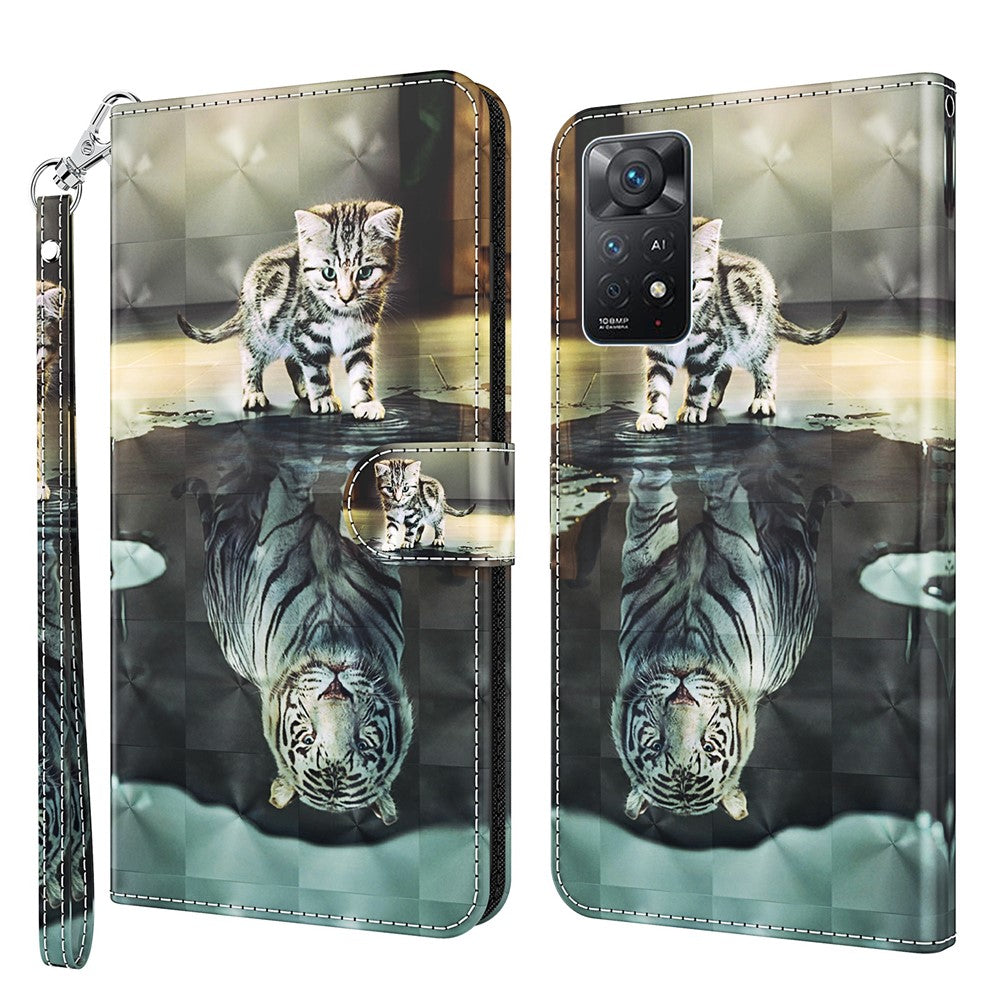 For Xiaomi Redmi Note 12 Pro 4G / 11 Pro 4G (MediaTek) / Note 11 Pro 5G (Qualcomm) Wallet Phone Case 3D Creative Pattern Printing PU Leather Wallet Stand Feature Flip Cover with Strap