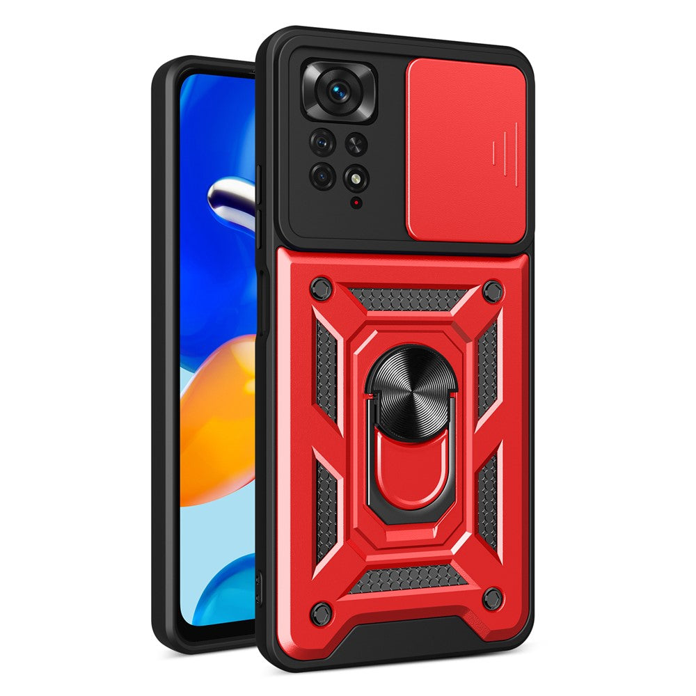 For Xiaomi Redmi Note 12 Pro 4G / 11 Pro 4G (MediaTek) / Note 11 Pro 5G (Qualcomm) PC + TPU Hybrid Slide Camera Cover Built-in Metal Sheet Mobile Phone Shell with Kickstand