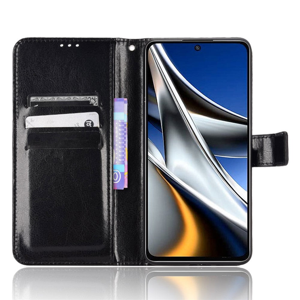 For Xiaomi Poco X4 Pro 5G Crazy Horse Texture Flip Cover PU Leather Stand Wallet Shockproof Protective Phone Case with Wrist Strap