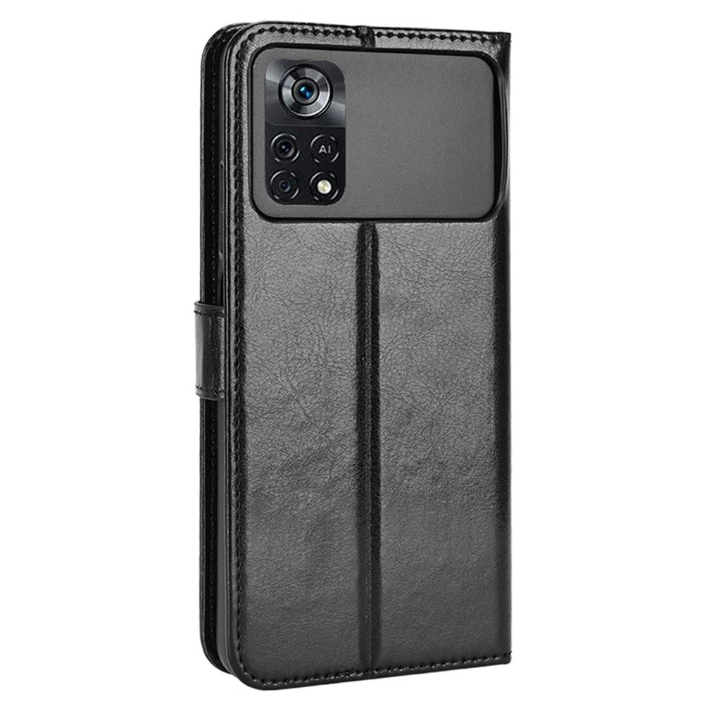 For Xiaomi Poco X4 Pro 5G Crazy Horse Texture Flip Cover PU Leather Stand Wallet Shockproof Protective Phone Case with Wrist Strap