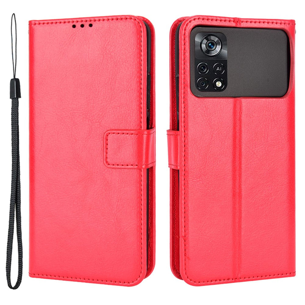 For Xiaomi Poco X4 Pro 5G Crazy Horse Texture Flip Cover PU Leather Stand Wallet Shockproof Protective Phone Case with Wrist Strap