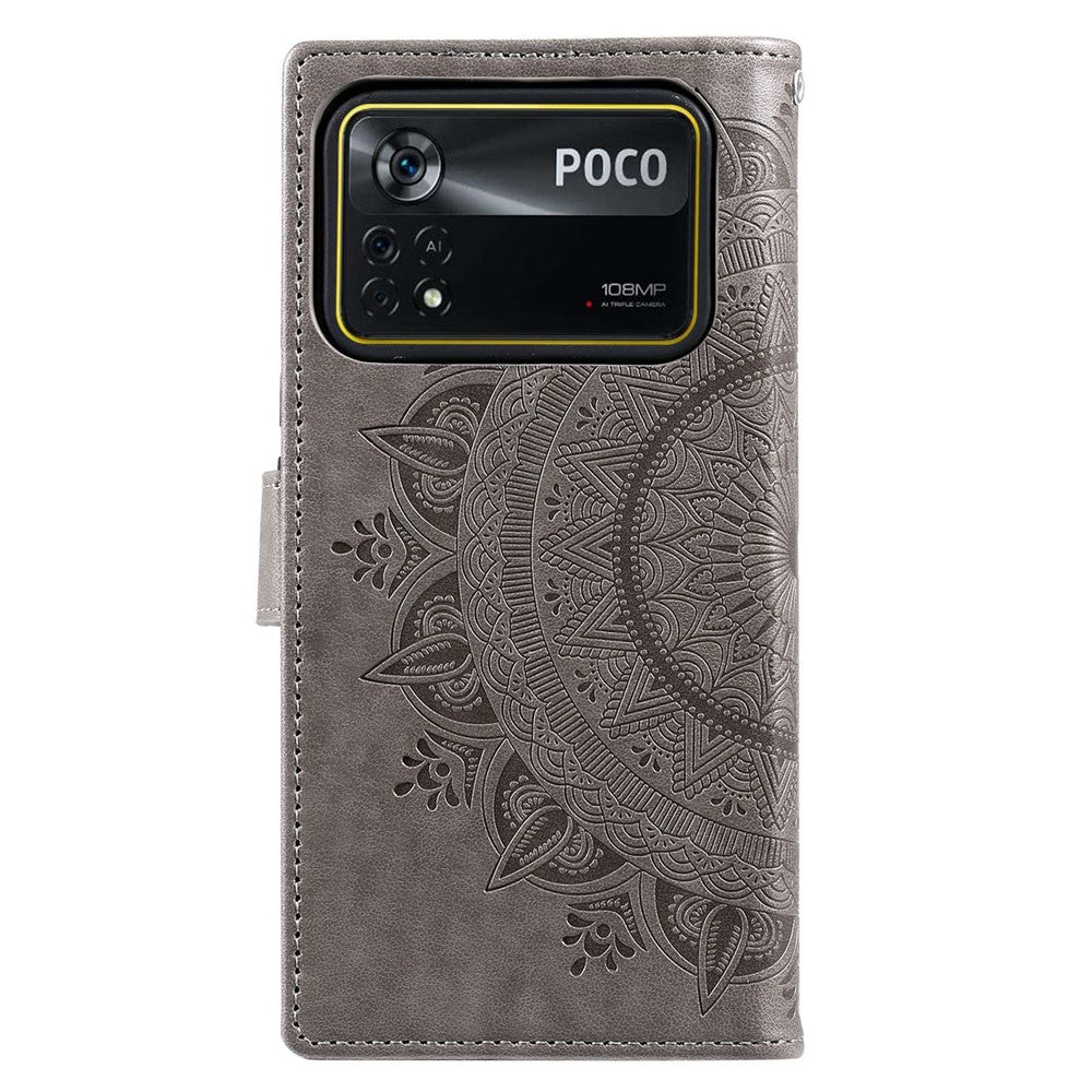 For Xiaomi Poco X4 Pro 5G Wallet Stand Design Imprinted Mandala Flower Fully Wrapped PU Leather Phone Flip Cover Phone Case