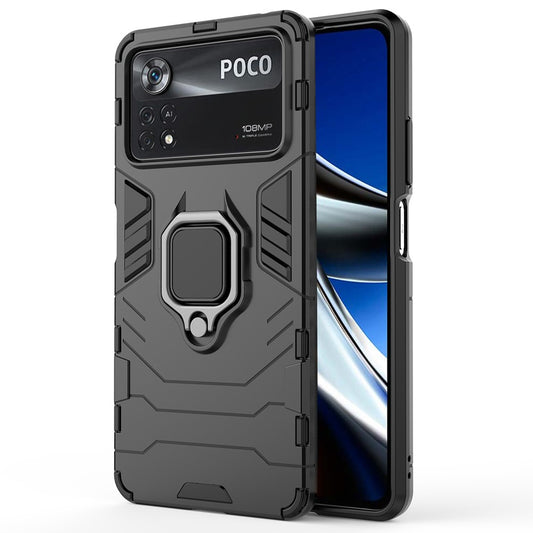 Xiaomi Poco X4 Pro 5G Handyhülle – Ring Kickstand Phone Case aus weichem TPU + stoßfester Hart-PC