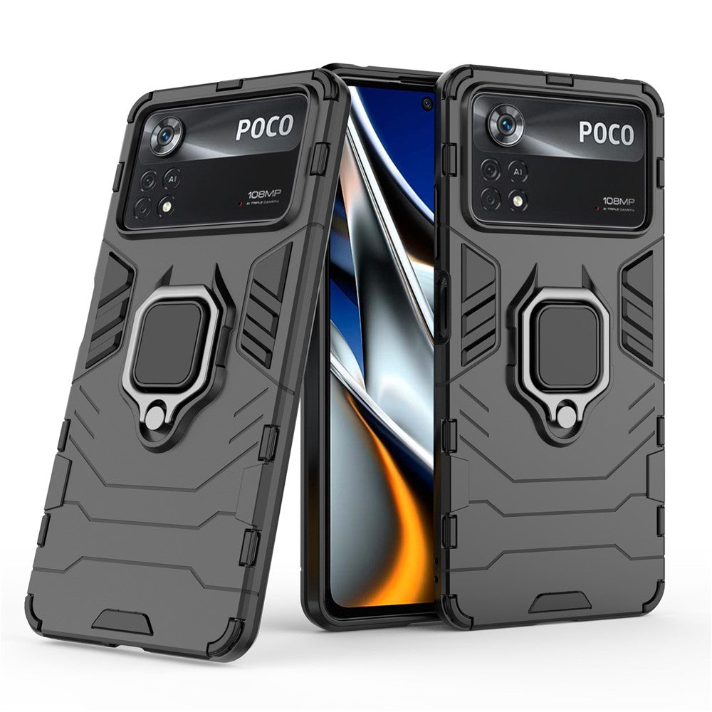 Ring Kickstand Phone Case for Xiaomi Poco X4 Pro 5G Protective Case Soft TPU + Hard PC Shockproof Phone Cover
