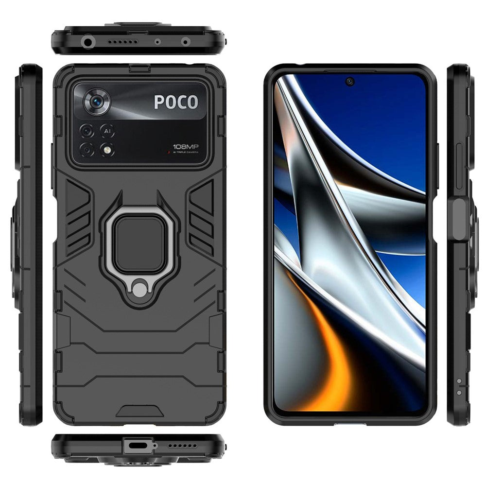 Ring Kickstand Phone Case for Xiaomi Poco X4 Pro 5G Protective Case Soft TPU + Hard PC Shockproof Phone Cover