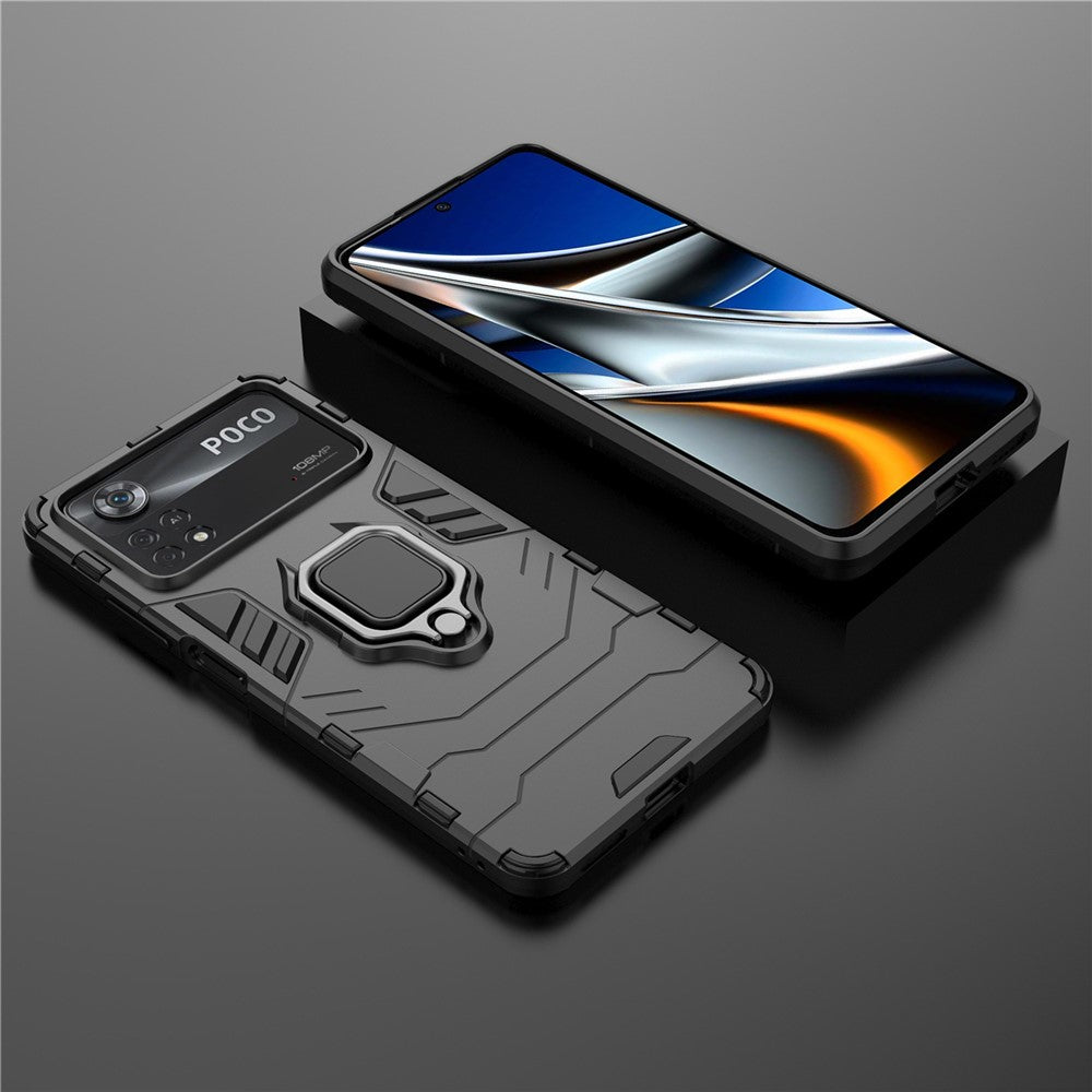 Ring Kickstand Phone Case for Xiaomi Poco X4 Pro 5G Protective Case Soft TPU + Hard PC Shockproof Phone Cover