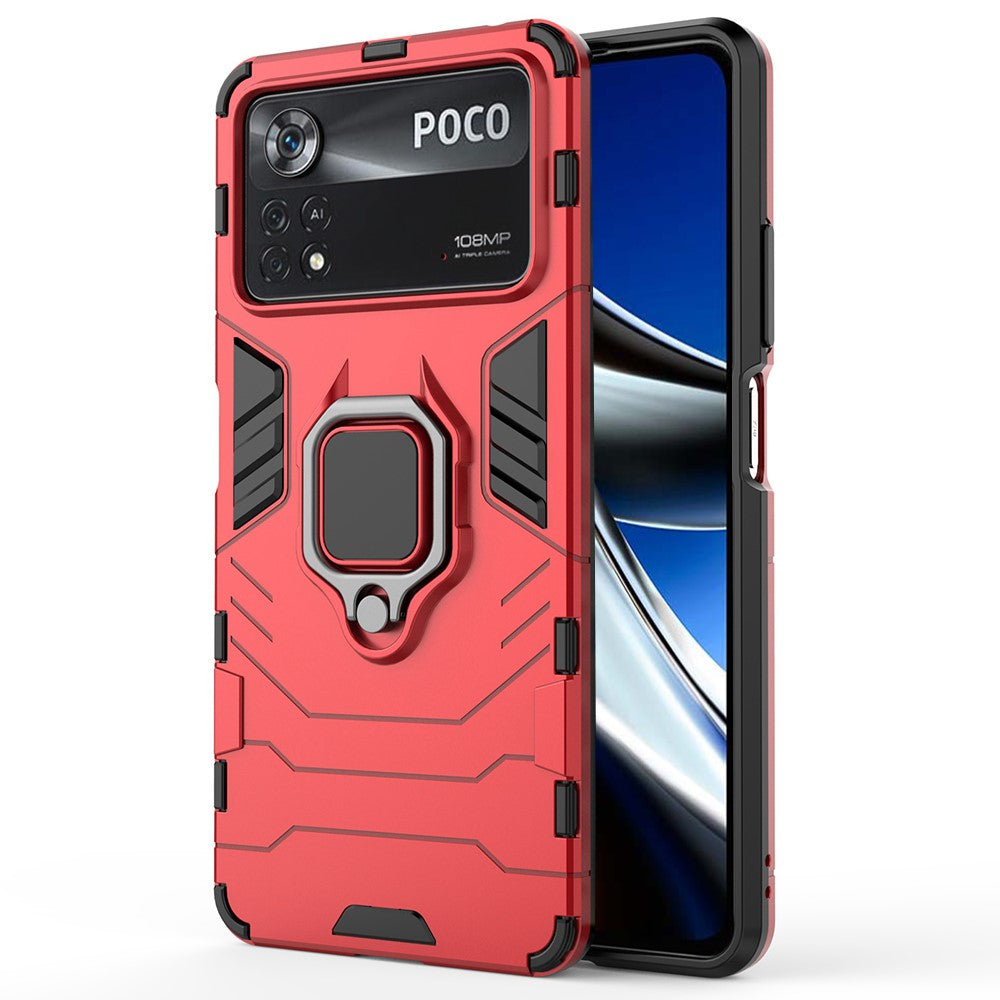 Ring Kickstand Phone Case for Xiaomi Poco X4 Pro 5G Protective Case Soft TPU + Hard PC Shockproof Phone Cover