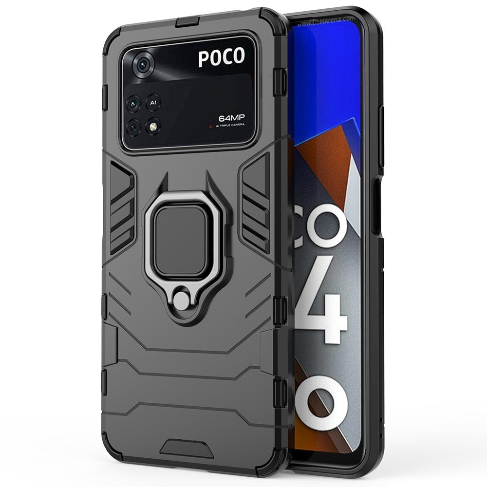 Shockproof Phone Case for Xiaomi Poco M4 Pro 4G Ring Kickstand Protective Case Soft TPU + Hard PC Anti-drop Phone Cover