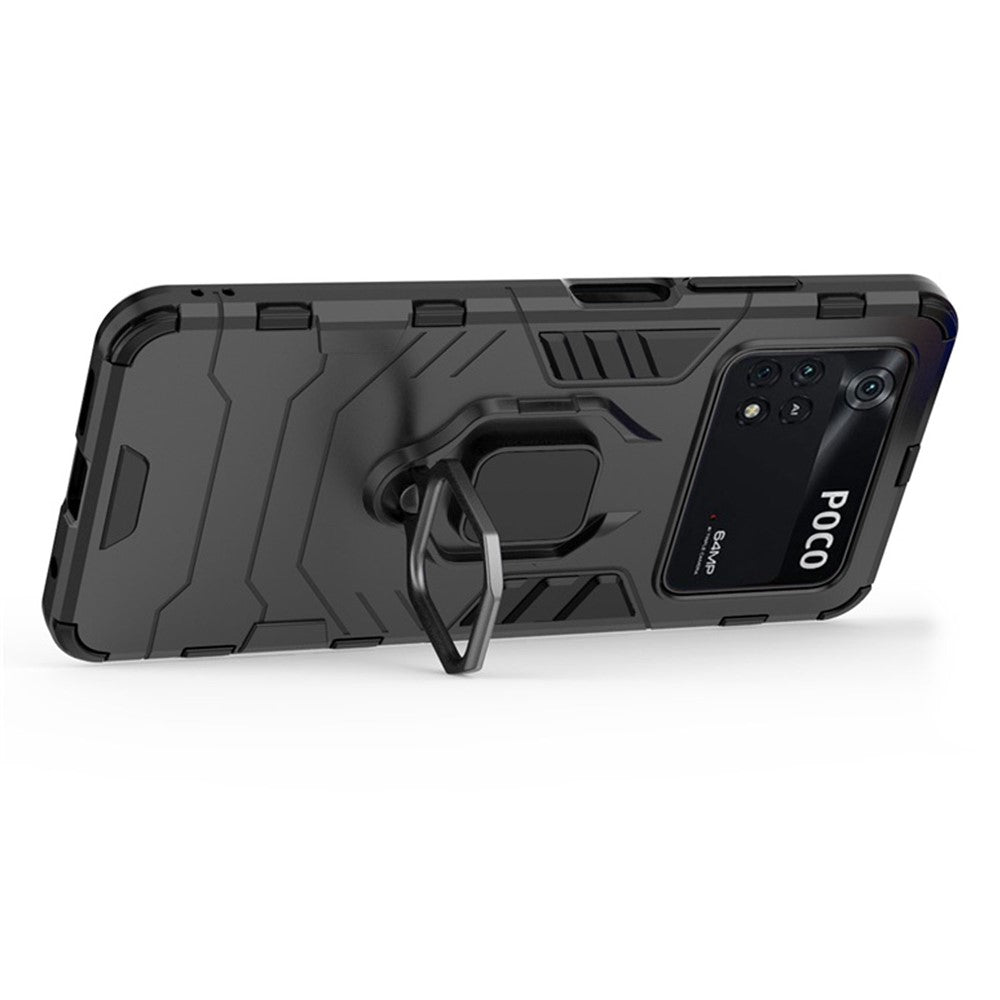 Shockproof Phone Case for Xiaomi Poco M4 Pro 4G Ring Kickstand Protective Case Soft TPU + Hard PC Anti-drop Phone Cover