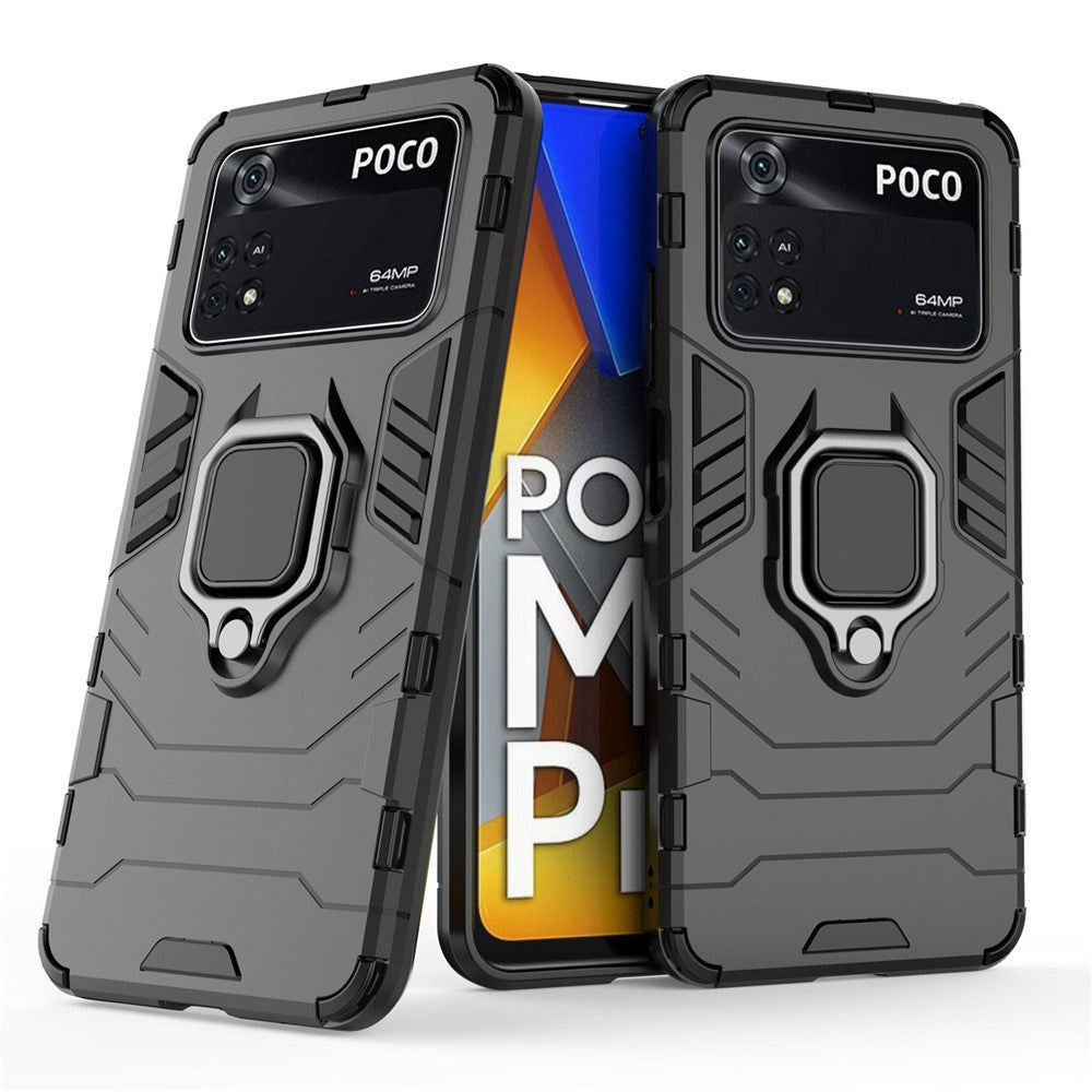 Shockproof Phone Case for Xiaomi Poco M4 Pro 4G Ring Kickstand Protective Case Soft TPU + Hard PC Anti-drop Phone Cover