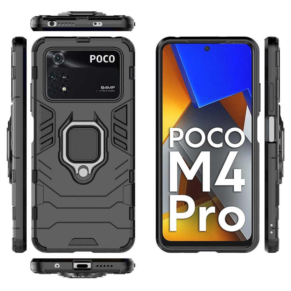 Shockproof Phone Case for Xiaomi Poco M4 Pro 4G Ring Kickstand Protective Case Soft TPU + Hard PC Anti-drop Phone Cover